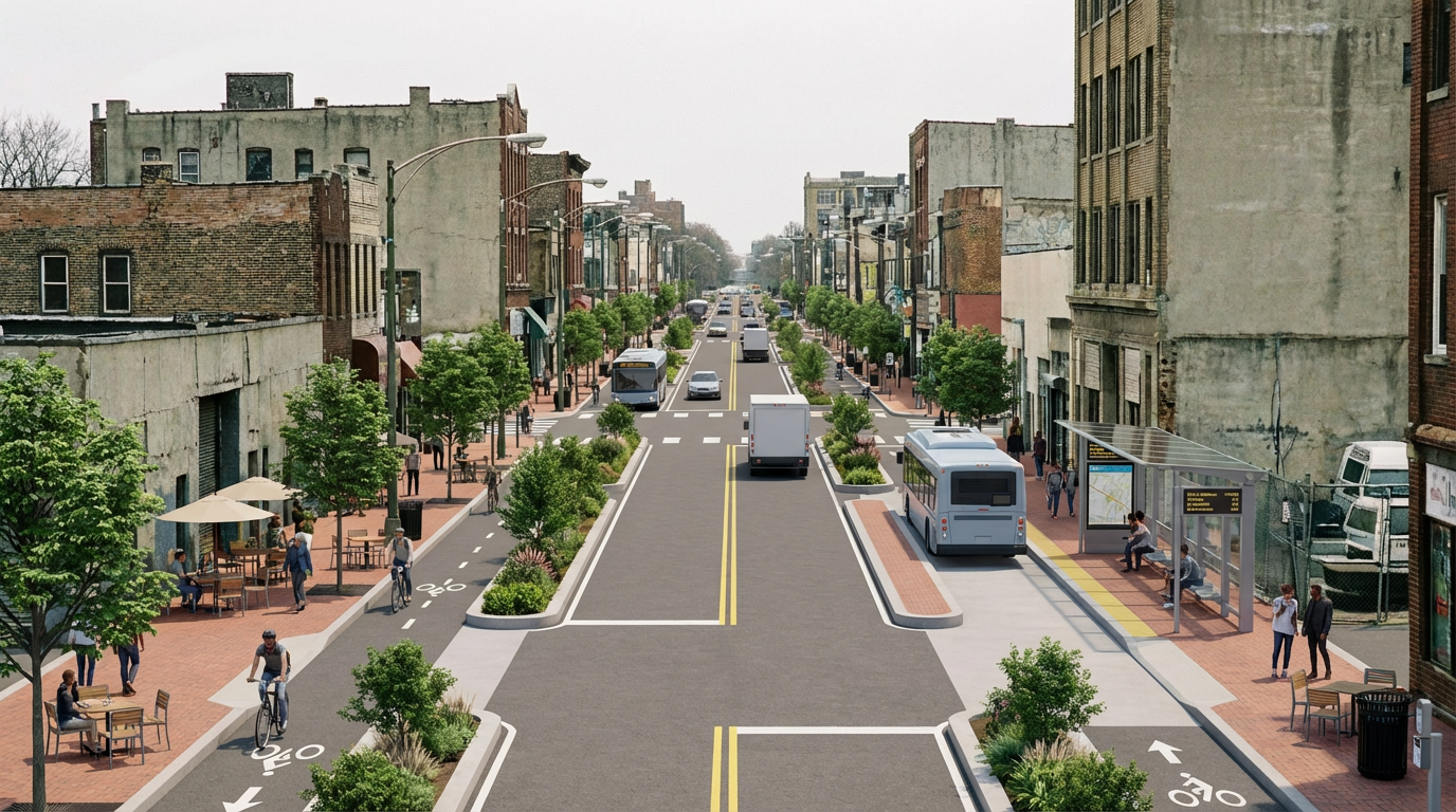 Building seamlessly integrated into urban environment